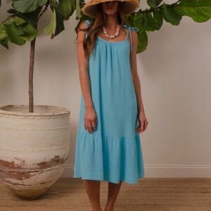 HONORINE lilou gauzy Turqoise cotton gauzy light weight dress small $315